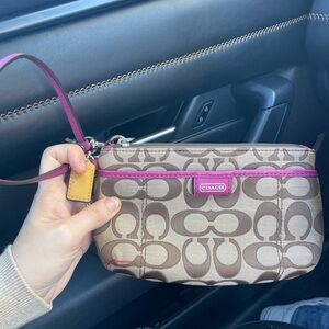 Coach Tan and Pink Signature Wristlet